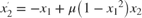 $${x}_2^{'}=-{x}_1 + \mu\left( 1- {{x}_1}^2 \right){x}_2$$