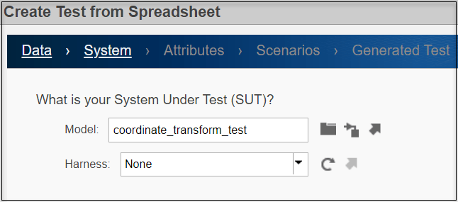 System page from Create Test from Spreadsheet wizard