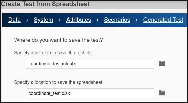 Generated Test page from Create Test from Spreadsheet wizard