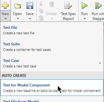 Menu selection for Test for Model Component