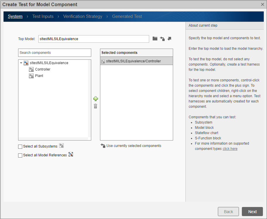 Create test for model component wizard with controller subsystem selected