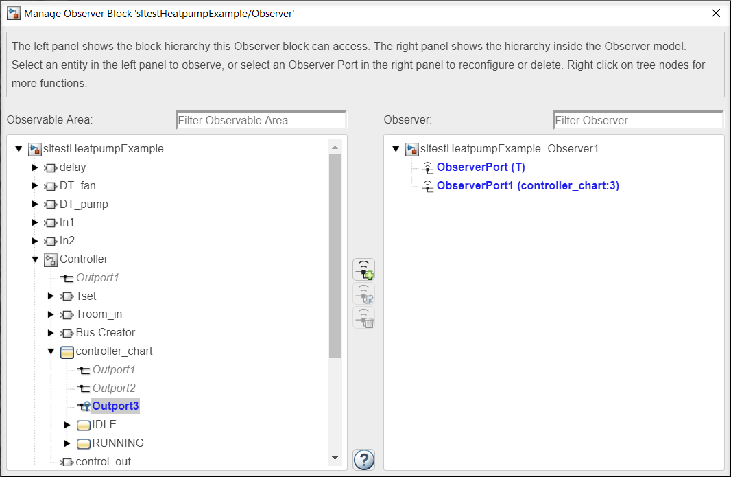 Manager observer block dialog box with mapped observer