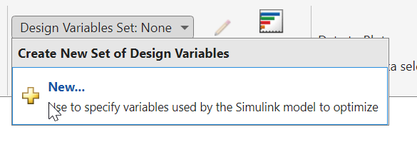 New is selected in the Design Variables Set drop-down list