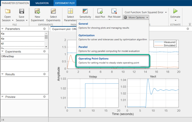 Operating Point Options is selected in the drop-down list for More Options