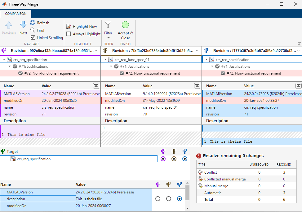 Resolve Conflicts in Requirements Using Three-Way Merge