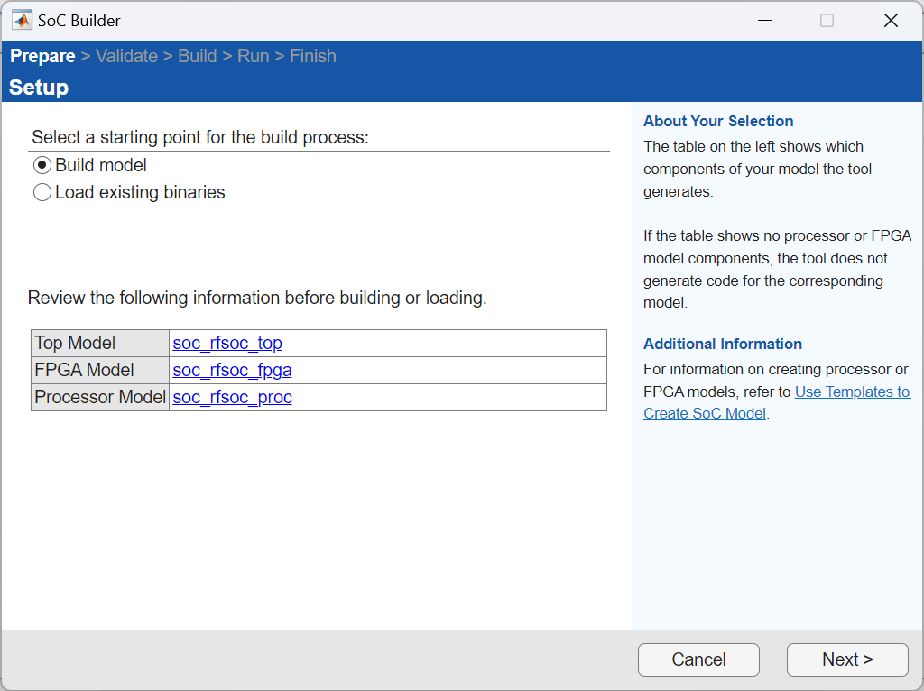 SoC Builder, open on the "prepare" step.