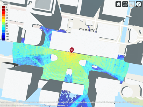 Updated coverage map for the transmitter. This coverage map contains more details than the coverage map for single-reflection paths.