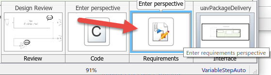Expanded persepctive control. The button for "Requirements" is second to right.