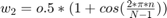 $w_{2} = o.5*(1 + cos(\frac{2*\pi*n}{N-1}))$