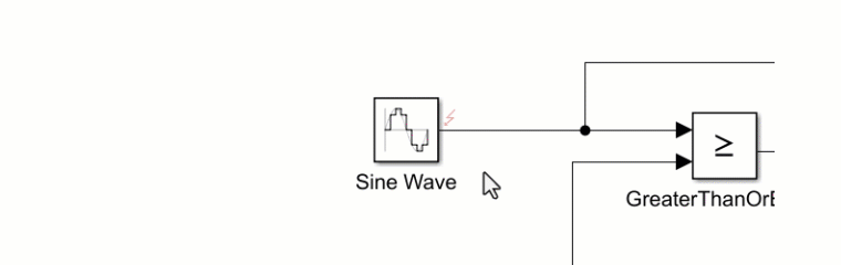 An animated GIF. The user selects a Sine Wave block that has a fault, They access the context menu, select Copy, and exit the context menu. They then point to an area to the left of the block, access the context menu again, and click Paste.