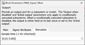 Block Dialog of root outport with sample rate and offset specified