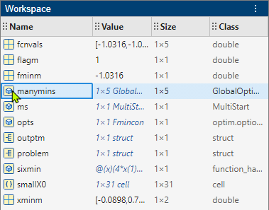 manymins variable in the Workspace panel.