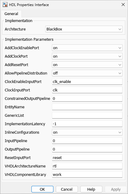 In HDL Properties pane select BlackBox architecture