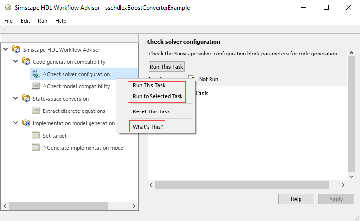 Simscape HDL Workflow Advisor window