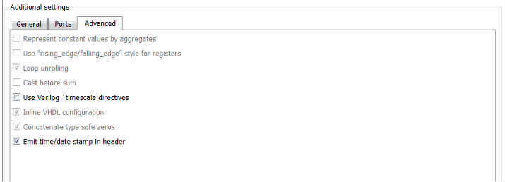 Advanced tab under Global Settings in the Generate HDL tool