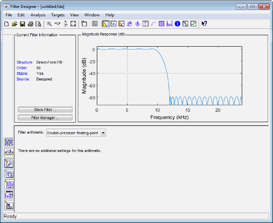 Filter Designer tool showing the Filter arithmetic menu