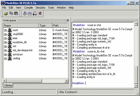 Mentor Graphics ModelSim window