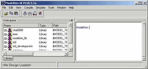 Mentor Graphics ModelSim window