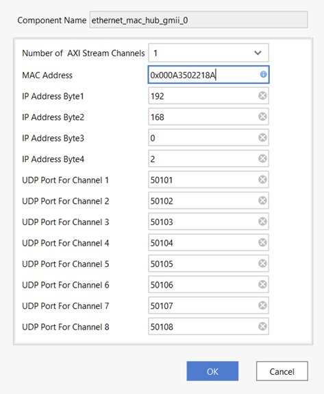 Ethernet MAC Hub IP parameters