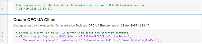 Generated script from OPC UA Explorer for client creation