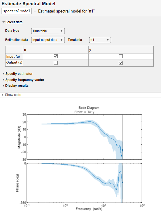 Estimate Spectral Model task in Live Editor