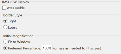 Preferences window interface for the imshow function display settings