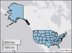 World map with the United States in blue