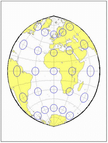 World map using standard polyconic projection