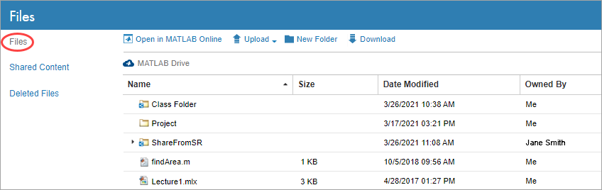 List of folders and files in MATLAB Drive online