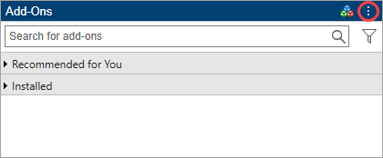 Add-Ons panel with the actions button in the top-right corner of the Add-Ons panel circled in red