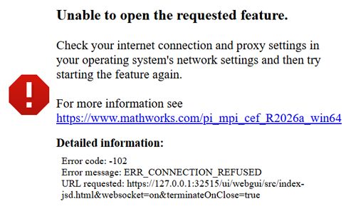 Unable to open the requested feature.