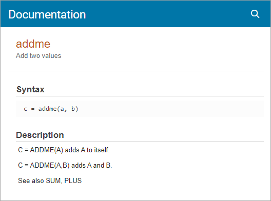 Separate browser showing the formatted help text for the addme live function