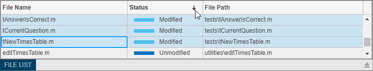 Dependency table view that lists from left to right the filenames, the legend colors and text, and the file paths.
