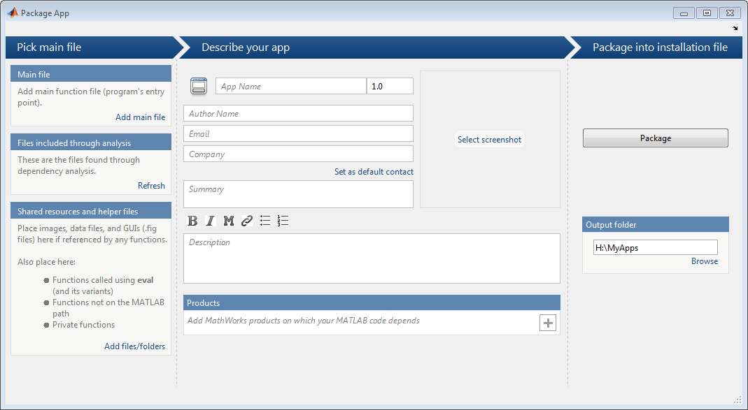 Create or modify app project file interactively using the ...