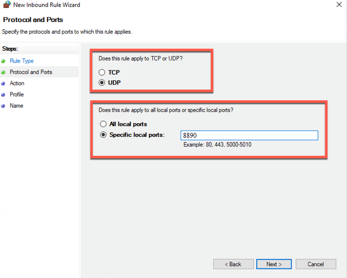 Choose protocol and ports