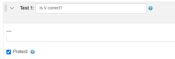The Pretest check box is selected at the bottom of the test details.