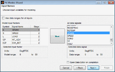 Fit models wizard, input names pane