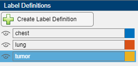 Label Definitions pane showing chest, lung, and tumor labels.