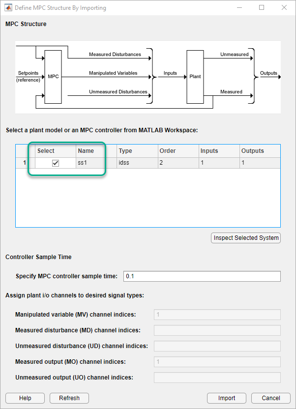 Define MPC Structure By Importing dialog box.