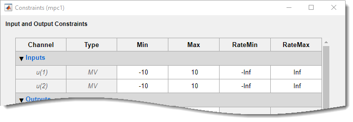 Upper section of the Constraints dialog box.