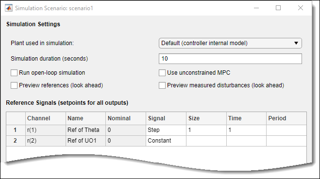 Upper part of the Simulation Scenario dialog box.