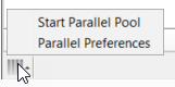 The parallel status indicator, including a menu showing options for starting a parallel pool and inspecting your parallel preferences.