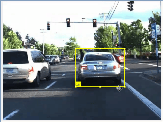Video with the rectangular car label applied to a car in the center of the frame
