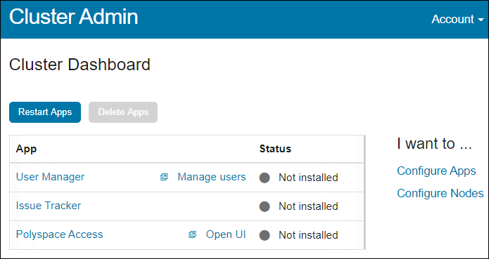 Cluster Admin Dashboard interface.