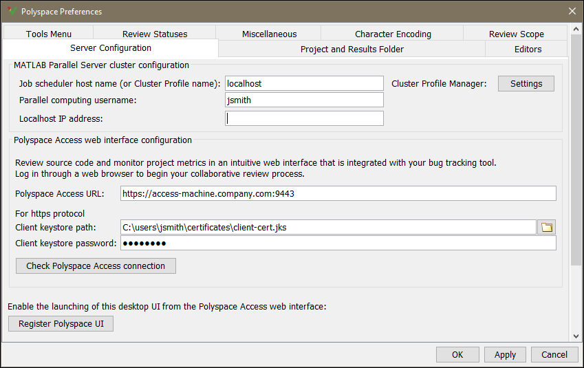 Polyspace Preferences window in Polyspace desktop user interface