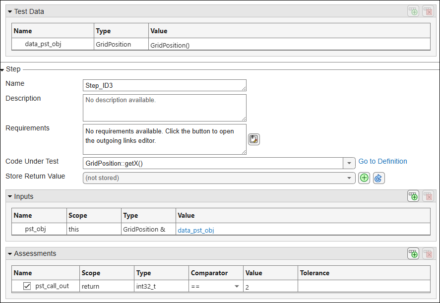 Test step with the object pst_obj assigned to the same test data data_pst_obj created in the first step