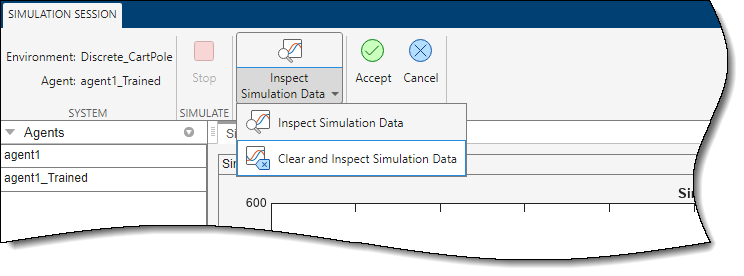 Simulation toolstrip tab showing the option to Clear and Inspect Simulation Data