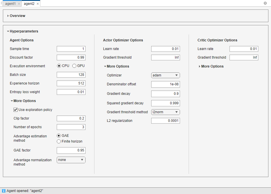 Document for viewing and editing properties of new agent.