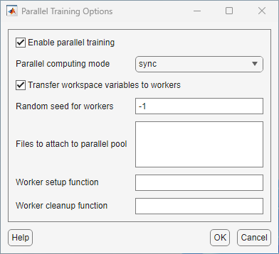 Parallel training options dialog box.