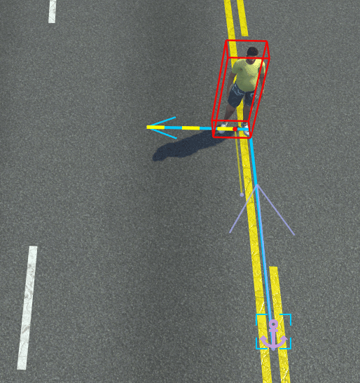 Character offset within lane and traveling in opposite direction of anchor